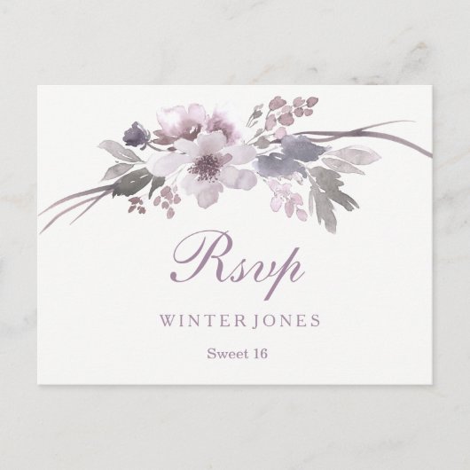 Elegant Floral Paars Winter Sweet 16 RSVP Uitnodiging Briefkaart (Voorkant)