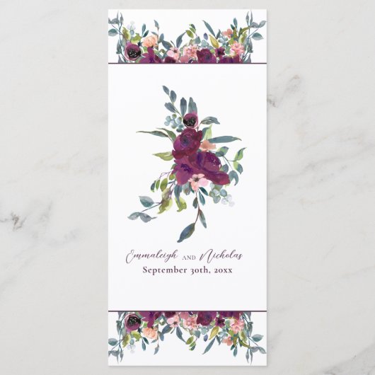 Elegant Floral | Paarse Garland Weddenschap Menu (Achterkant)