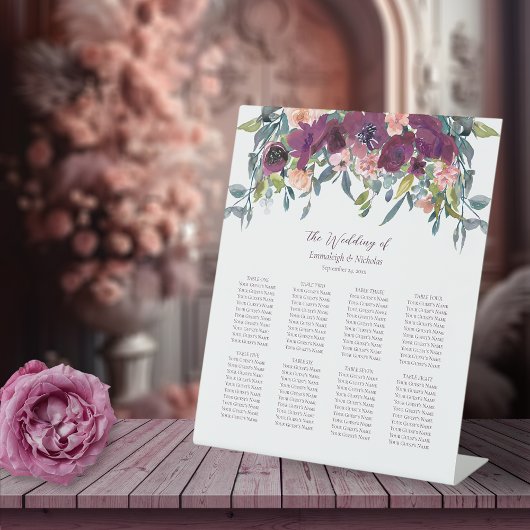 Elegant Floral | Paarse Garland Weddenschap Reclamebord Met Voetstuk