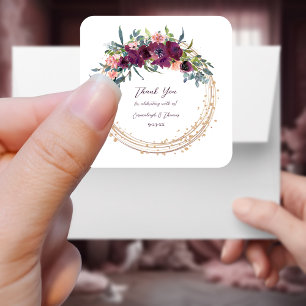 Elegant Floral   Paarse Garland Weddenschap Vierkante Sticker