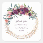 Elegant Floral | Paarse Garland Weddenschap Vierkante Sticker (Voorkant)
