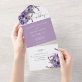 Elegant Floral Paarse Lavender Waterverf All In One Uitnodiging (Afscheurbaar)