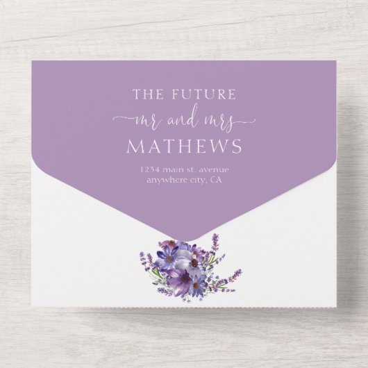 Elegant Floral Paarse Lavender Waterverf All In One Uitnodiging (Achterkant)