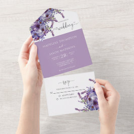 Elegant Floral Paarse Lavender Waterverf All In One Uitnodiging