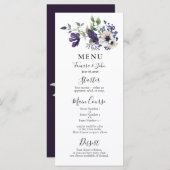 Elegant Floral Paarse Navy Waterverf Menu (Voorkant / Achterkant)