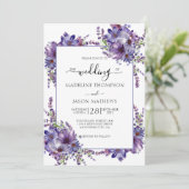 Elegant Floral Paarse Peonies Monogram Wedding IV Kaart (Staand voorkant)