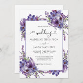 Elegant Floral Paarse Peonies Monogram Wedding IV Kaart (Voorkant / Achterkant)