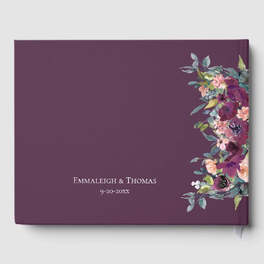 Elegant Floral | Paarse roze bruiloft Gastenboek (Achterkant)