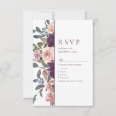 Elegant Floral | Paarse roze bruiloft RSVP Kaartje (Voorkant)