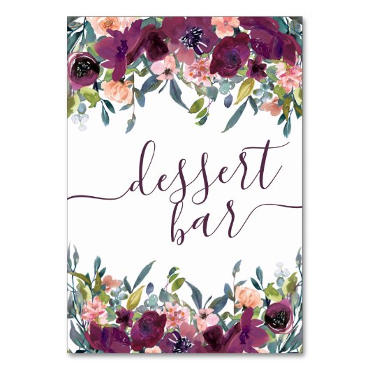 Elegant Floral | Paarse roze Garland Dessert Bar Kaart (Voorkant)