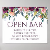 Elegant Floral | Paarse Roze Garland Open Bar Poster (Voorkant)