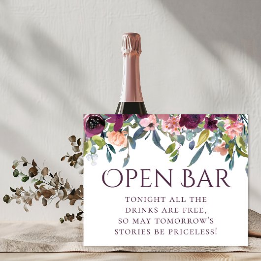 Elegant Floral | Paarse Roze Garland Open Bar Poster