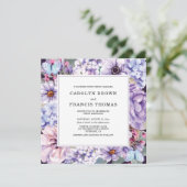 Elegant Floral Paarse Waterverf Wedding Kaart (Staand voorkant)