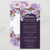Elegant Floral Paarse Waterverf Wedding Menu (Voorkant / Achterkant)