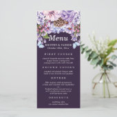 Elegant Floral Paarse Waterverf Wedding Menu (Staand voorkant)