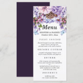 Elegant Floral Paarse Waterverf Wedding Menu (Voorkant / Achterkant)