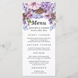 Elegant Floral Paarse Waterverf Wedding Menu