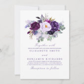 Elegant Floral | Paarse Waterverven bruiloft Kaart (Voorkant)