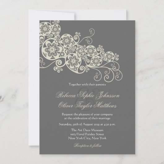  Elegant Floral Paisley Boho Wedding Invite Kaart (Voorkant)