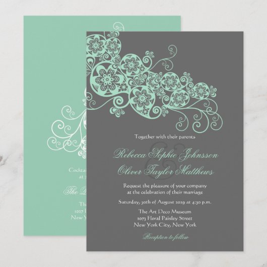  Elegant Floral Paisley Boho Wedding Invite Kaart (Voorkant / Achterkant)