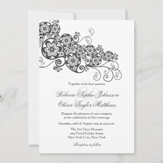 Elegant Floral Paisley Boho Wedding Invite Kaart (Voorkant)