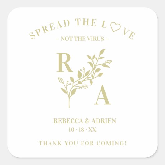 Elegant Floral Pandemic Wedding Sanitizer Hand Gel Vierkante Sticker (Voorkant)