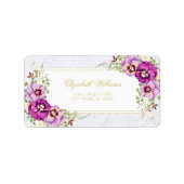 Elegant Floral  Pansies Paars marmer Label (Voorkant)