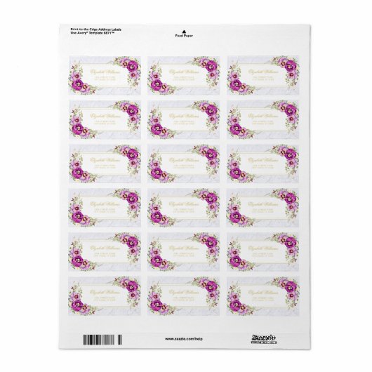 Elegant Floral  Pansies Paars marmer Label (Full Sheet)
