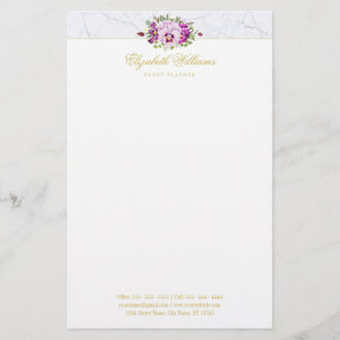 Elegant Floral  Pansies Paarse Chic Marble Briefpapier