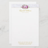 Elegant Floral Pansies Paarse Chic Marble Briefpapier (Voorkant / Achterkant)