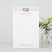 Elegant Floral Pansies Paarse Chic Marble Briefpapier (Staand voorkant)
