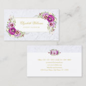 Elegant Floral  Pansies Paarse Chic Marble Visitekaartje (Voorkant / Achterkant)