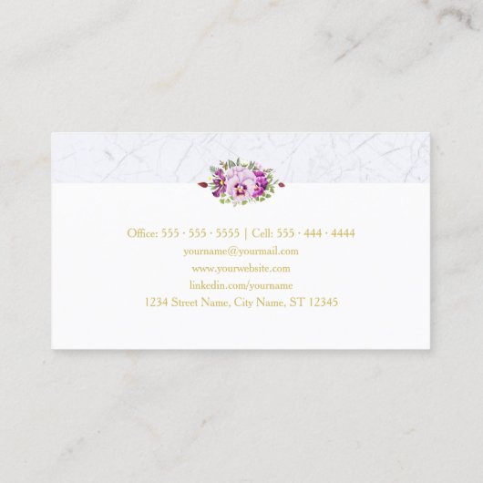 Elegant Floral  Pansies Paarse Chic Marble Visitekaartje (Achterkant)