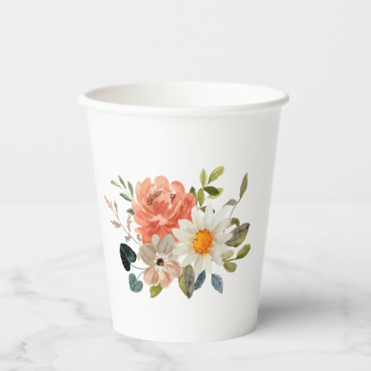 Elegant Floral Paper Cups – Soft Botanical Design Papieren Bekers (Voorkant)