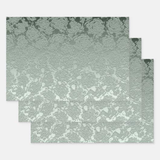 Elegant Floral Pastel Sage Green Pattern Inpakpapier Vel (Set)