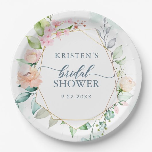Elegant Floral Pastel Waterverf Geometric Wedding Papieren Bordje (Voorkant)
