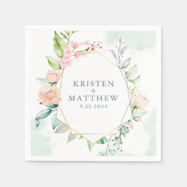 Elegant Floral Pastel Waterverf Geometric Wedding Servet