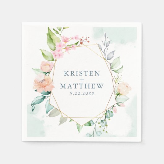 Elegant Floral Pastel Waterverf Geometric Wedding Servet (Voorkant)
