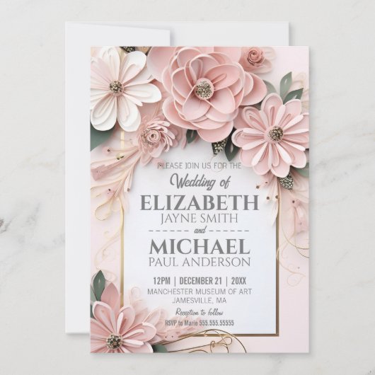 Elegant Floral Pastel Wedding Paper Quilling Lijst Kaart (Voorkant)