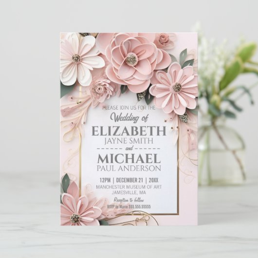 Elegant Floral Pastel Wedding Paper Quilling Lijst Kaart (Staand voorkant)