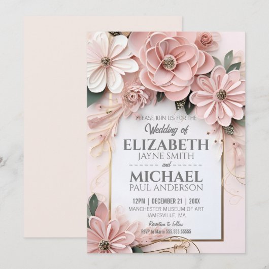 Elegant Floral Pastel Wedding Paper Quilling Lijst Kaart (Voorkant / Achterkant)