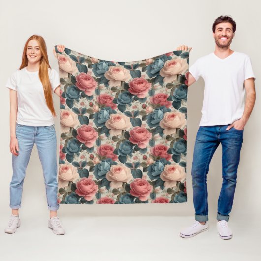 Elegant Floral Patroon met Rozen Fleece Deken (In situ)