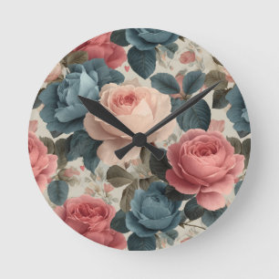 Elegant Floral Patroon met Rozen Ronde Klok