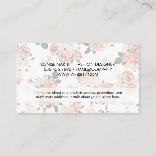 Elegant  Floral Patroon met Rozen Visitekaartje (Achterkant)