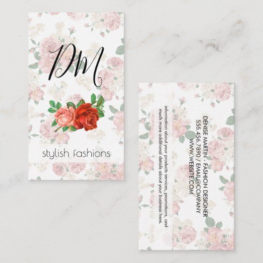Elegant  Floral Patroon met Rozen Visitekaartje (Voorkant / Achterkant)