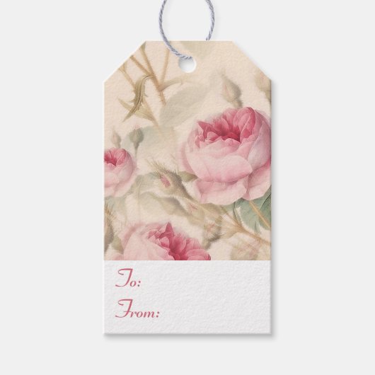 Elegant Floral Patroon van roze rozen van en naar Cadeaulabel (Voorkant)