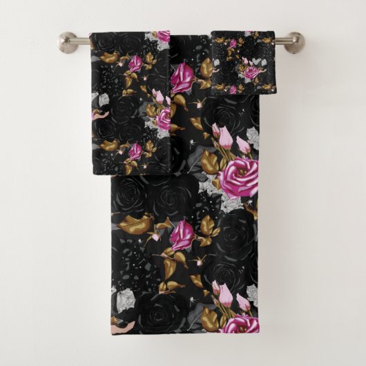 Elegant floral pattern bath towel set bad handdoek (Insitu)