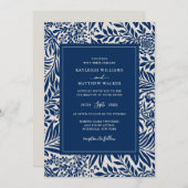 Elegant Floral Pattern | Blauwe uitnodiging (Voorkant / Achterkant)