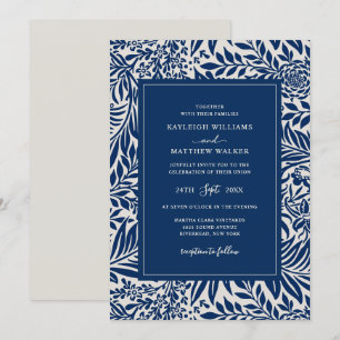 Elegant  Floral Pattern   Blauwe uitnodiging