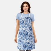 Elegant Floral Pattern Blue and White Chinoiserie Schort (Gedragen)
